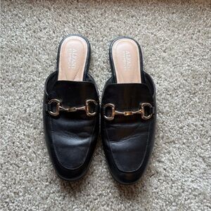 Alfani Black Leather Mules with Gold Accent